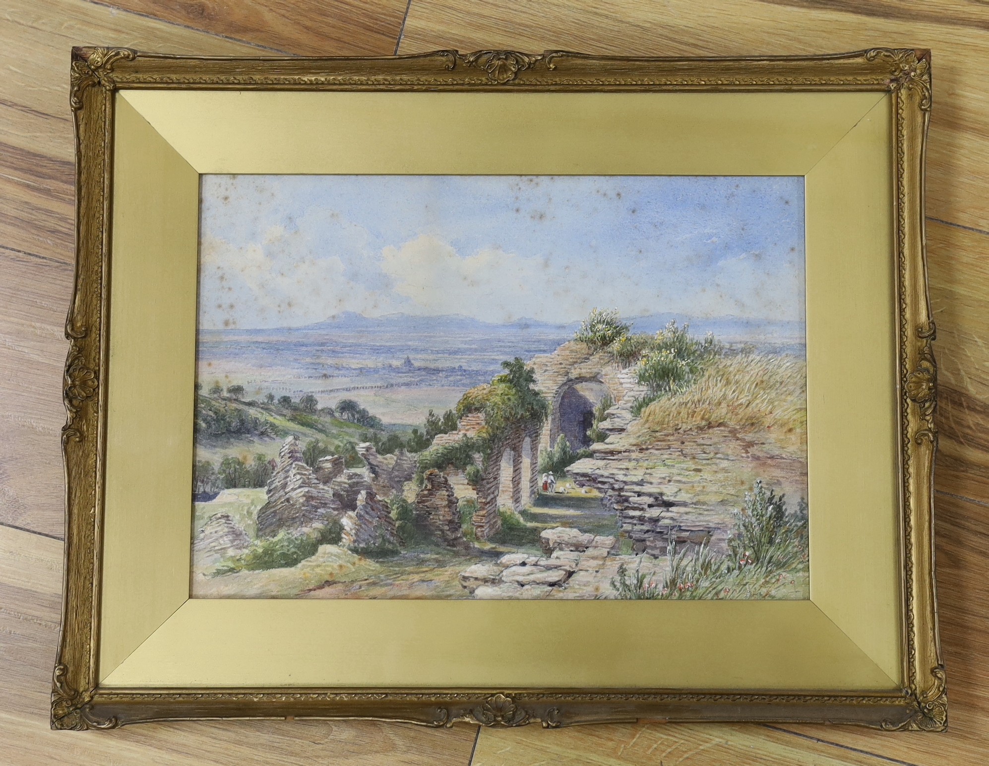 Louis Laurent Razé (1805-1872), watercolour, 'Ruins in a landscape', 25 x 35cm